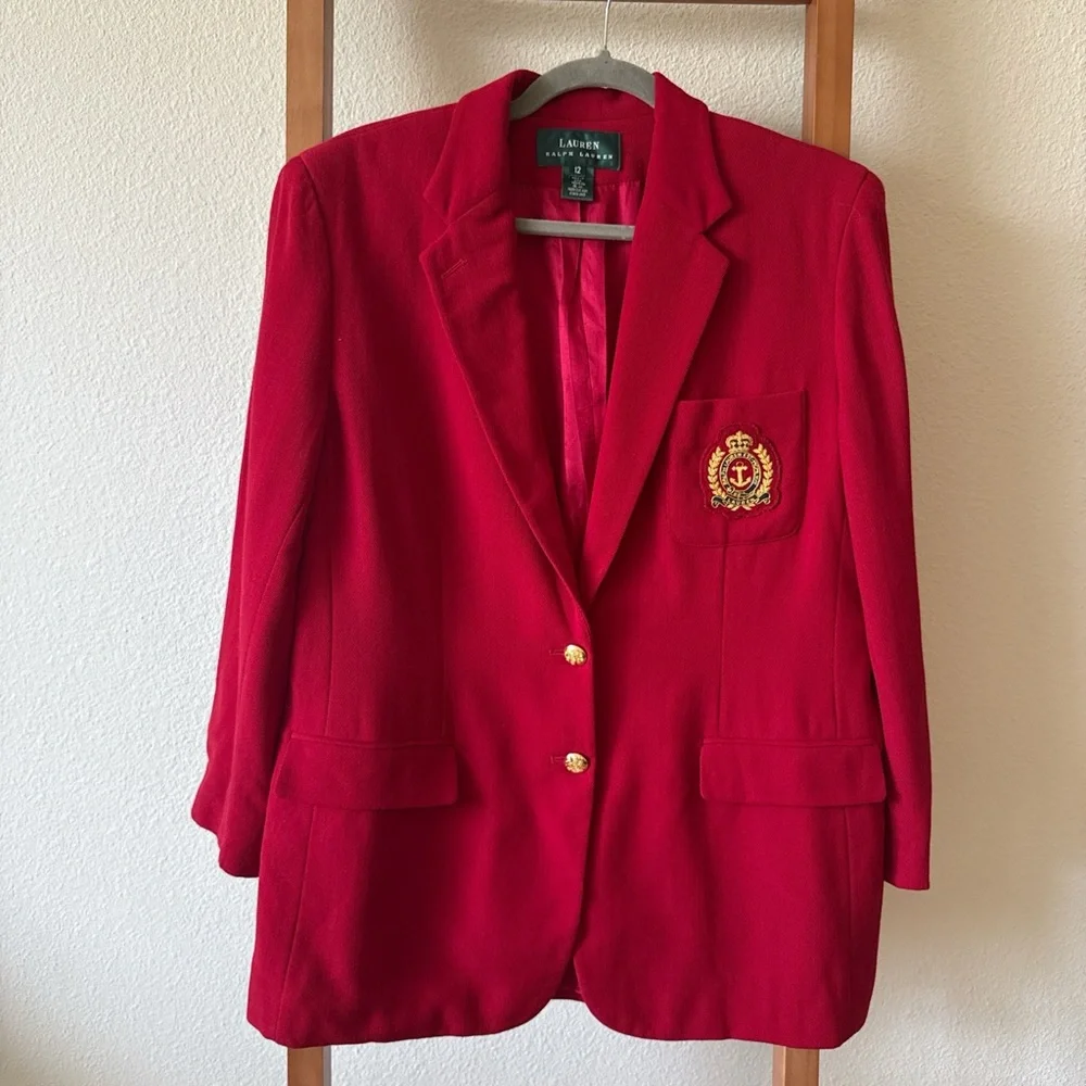 Lauren Ralph Lauren Red Blazer with logo emblem vintage - Picture 1 of 7